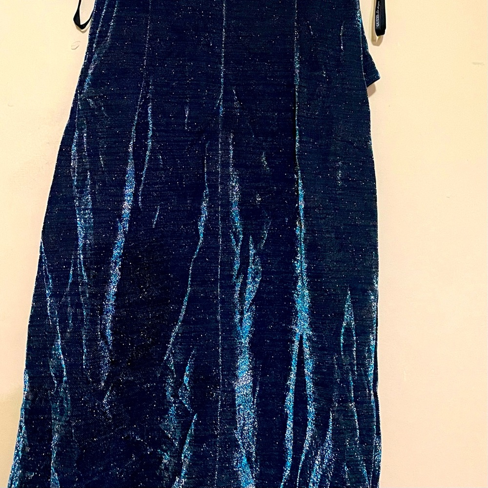 Guess Women’s Beautiful Teal Glitter V-Neck Dress - Picture 4 of 7